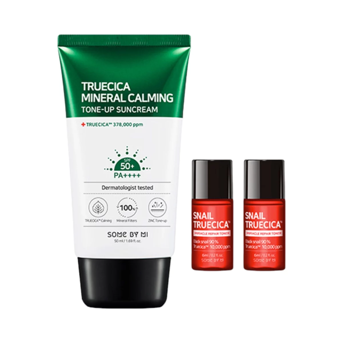 Truecica Mineral Calming Tone-up Sunscreen SPF50+ PA++++ 50ml + Snail Toner 6ml x 2p