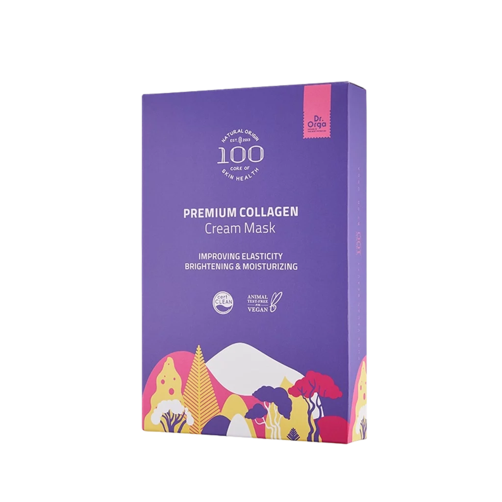 100 Premium Mugwort Collagen Cream Mask Pack 1 Box (5 Sheets) 48-Hour Collagen Generation Skin Radiance Whitening Wrinkle