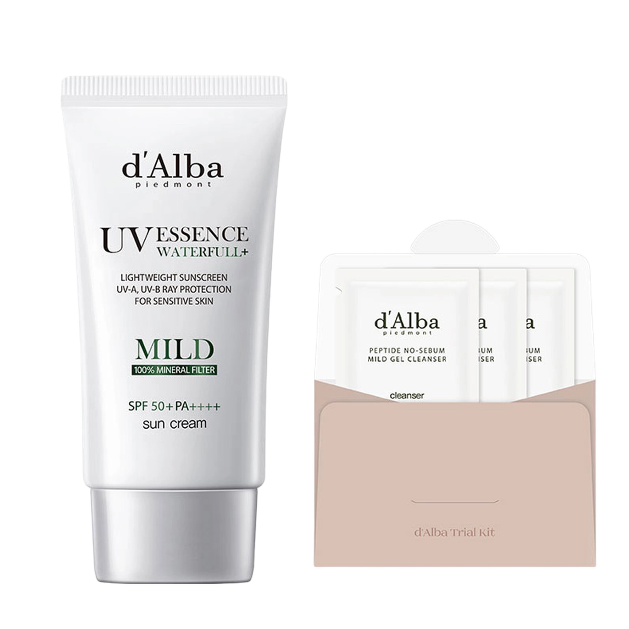 Vegan Waterful Mild Sunscreen SPF 50+ PA++++ 50ml + Mild Acidic Gel Cleanser 9ml Set