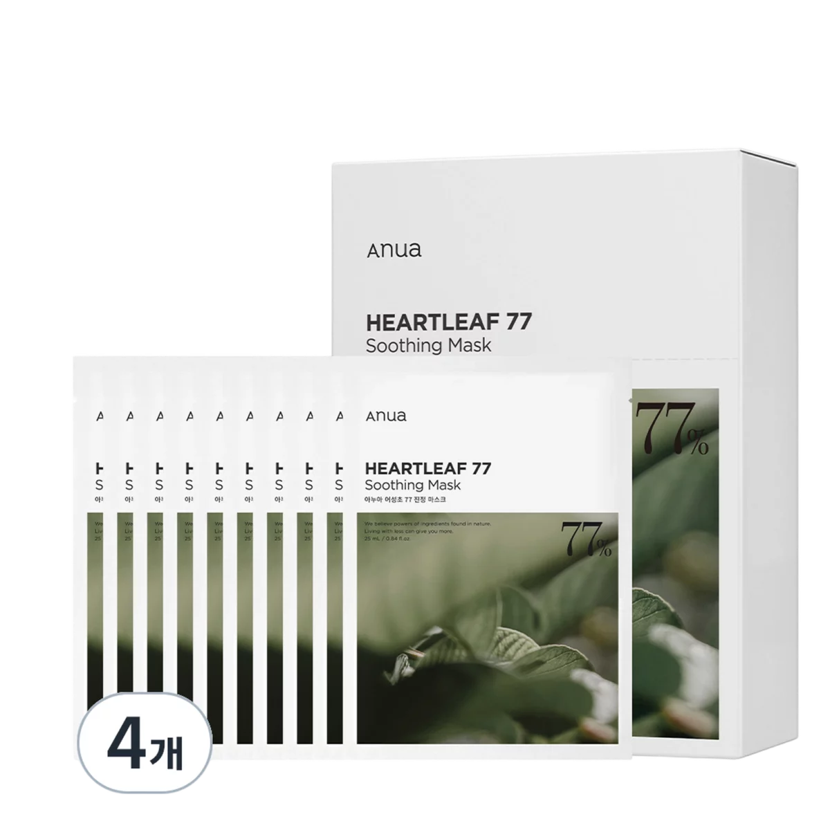 Heartleaf 77 Moisturizing Soothing Sheet Mask Pack 25ml - 10ea, 4packs