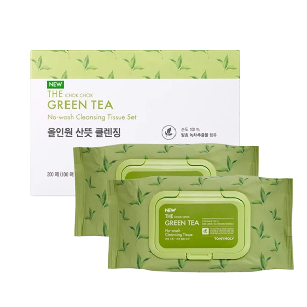 The Chok Chok NEW Green Tea No-wash Cleansing Tissue Set, 100ea, 2packs