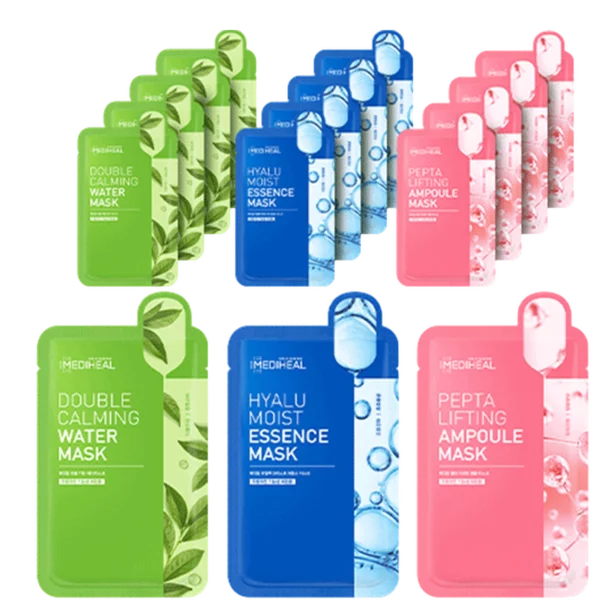 Double Calming Water Mask + Hyalu Moist Essence Mask + Pepta Lifting Ampoule Mask, 15 sheets, 1 set