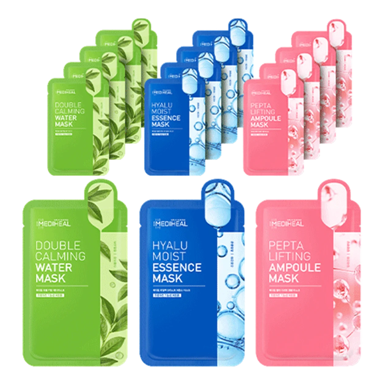 Double Calming Water Mask + Hyalu Moist Essence Mask + Pepta Lifting Ampoule Mask - 15ea, 1set